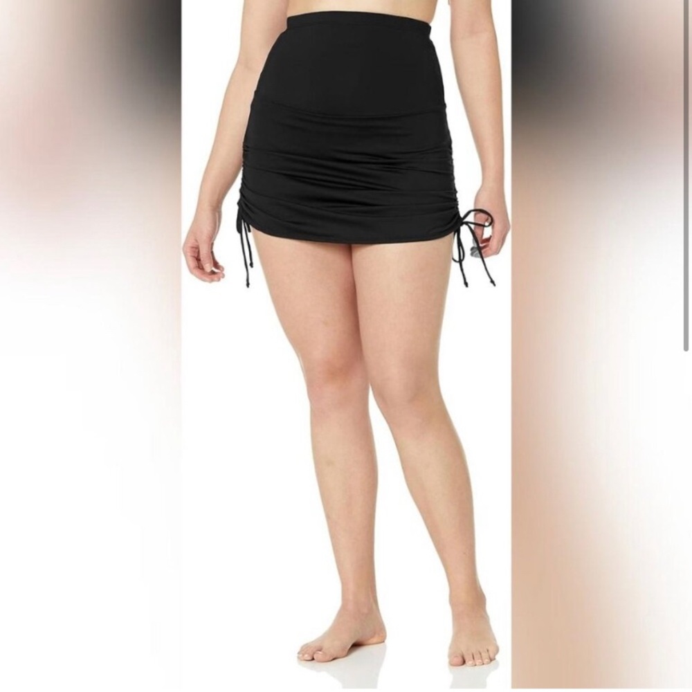 Anne Klein Tummy Control High Waist Ruched Black Swim Skirt